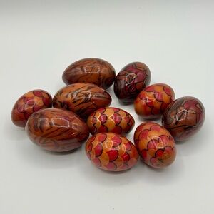 Vintage 90’s Hand Painted Wooden Eggs Marked Ukrainian Brown Lot of 10